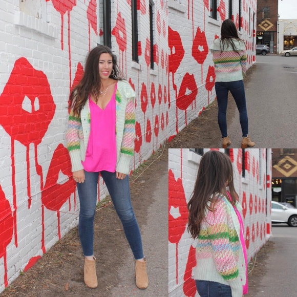 Free People Pastel Stripe Cardigan Sweater - Picture 1 of 8